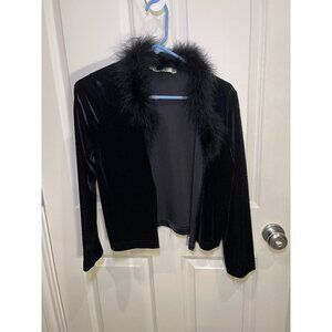 Black Velvet Feather Trim Cardigan Jacket Arman & Amiral Size M